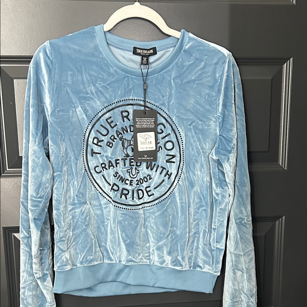 True Religion Light Blue Velvet Crewneck